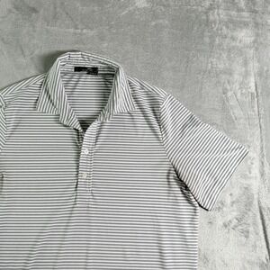 RLX Ralph Lauren Mens Golf Polo Shirt Gray White Stripe Short Sleeve Size M